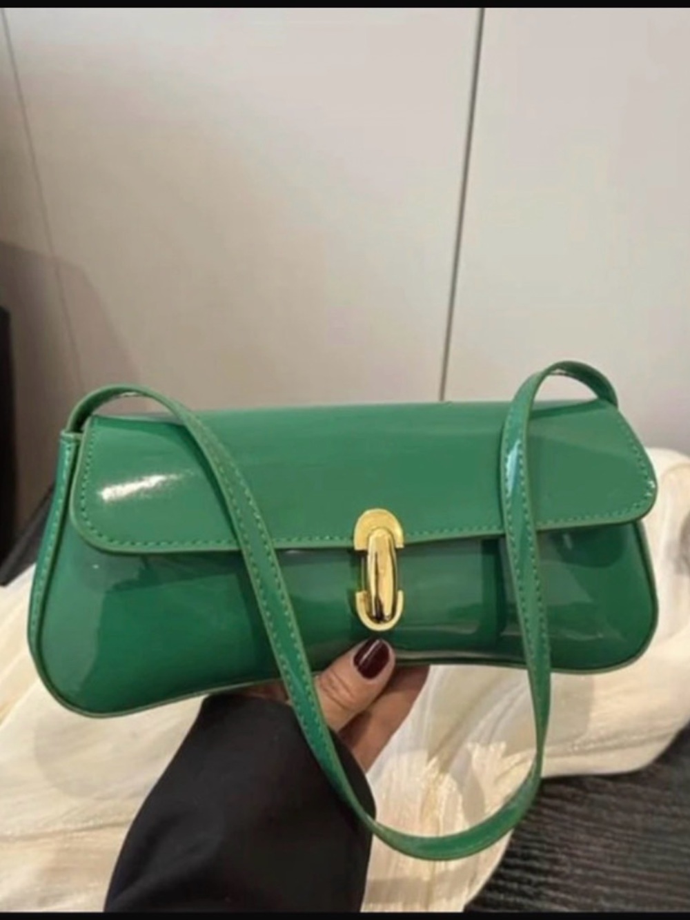 Glossy Green Patent Mini Shoulder Bag with Gold Lock